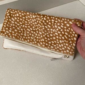 Clare V leather and fur foldover bag clutch